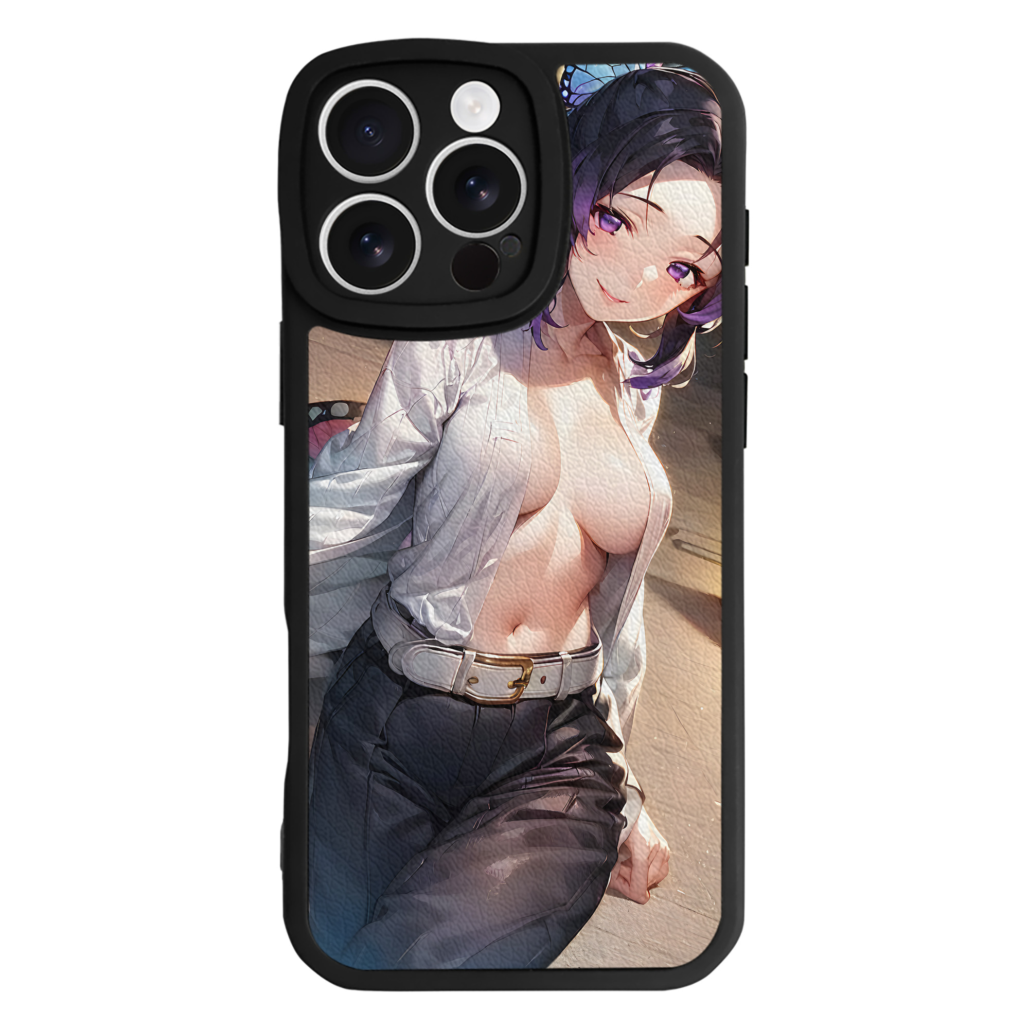 （画像用） 鬼滅の刃（きめつのやいば）蟲柱-胡蝶 しのぶ／こちょう しのぶ Kochou Shinobu 【iPhone 16シリーズ対応】シリコンスマホケース（レザー調） 材質：シリコン